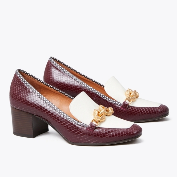 TORY BURCH Jessa Chunky Horsebit  Hardware Heeled Loafer Academia Preppy 8.5 - Picture 1 of 15